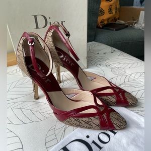 DIOR strappy rouge heels shoes pumps oblique trotter canvas size 38.5 8 8.5